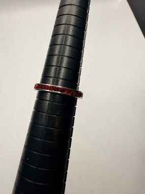 Sterling Silver Red CZ Band Ring Size 8